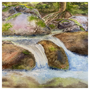 Painting of a waterfall by Kathy Swanson